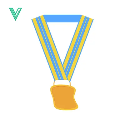 Golden Medal with Blue and Yellow Ribbon