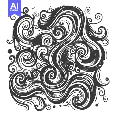 Aset desain premium: Abstract Black and White Swirling Design with Spirals