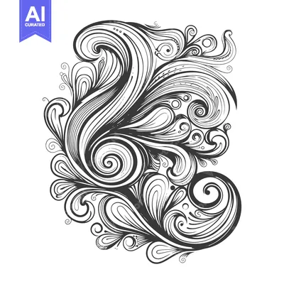 Aset desain premium: Abstract Black and White Swirling Floral Design