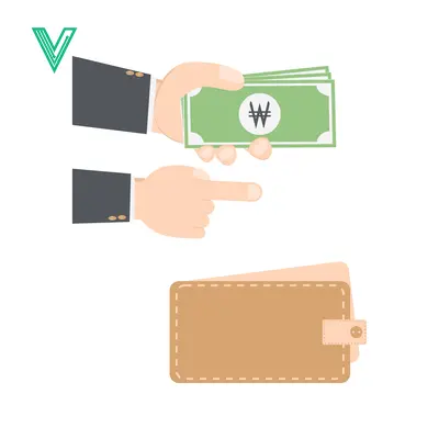 Aset desain premium: Illustration of Hand Giving Korean Won Bills to Another Hand Holding a Wallet