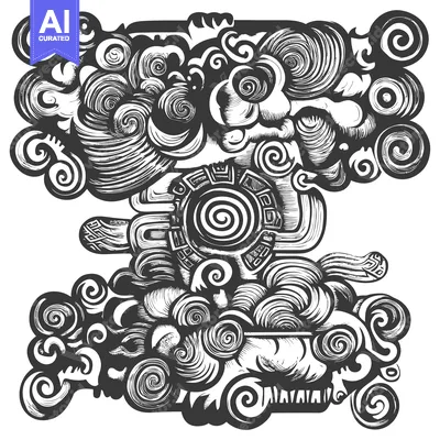 Aset premium populer: Abstract Black and White Swirling Pattern with Circular Shapes
