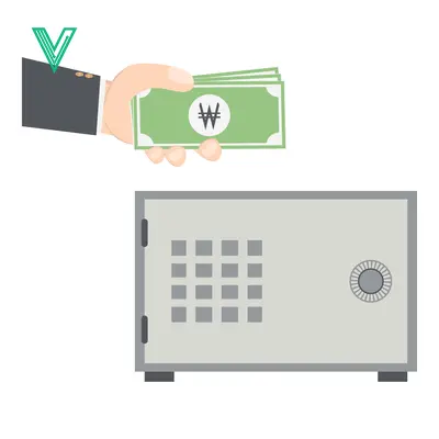 Aset desain premium: Hand holding South Korean Won banknotes near a safe deposit box