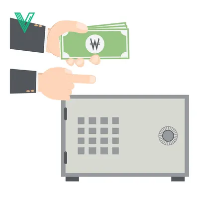 Hand depositing Korean Won currency into a secure safe symbolizing financial security and savings