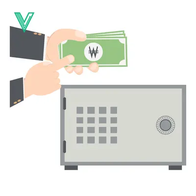 Hands putting South Korean Won banknotes into a safe deposit box for security and savings