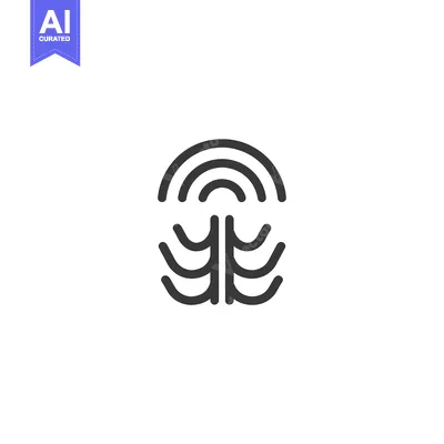 Abstract black and white symbol with a curved top and a split bottom