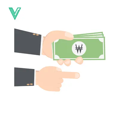 Hand giving South Korean Won banknotes pointing finger indicating transaction