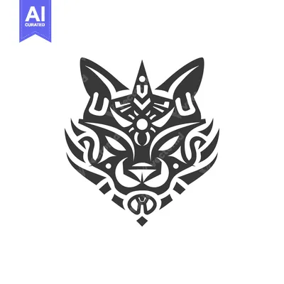 Abstract Black and White Tribal Cat Face Design