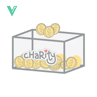 Charity Donation Box Filled with Coins and Logo