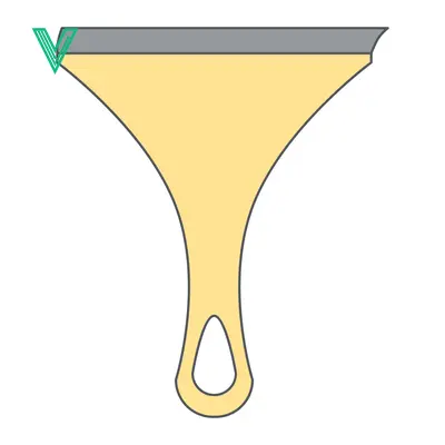 Aset desain premium: A simple illustration of a yellow squeegee with a grey blade and a hole in the handle