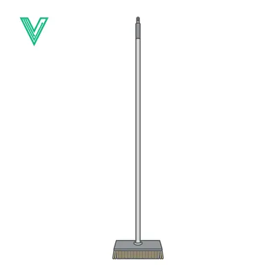 Simple illustration of a dustpan and brush with a long handle