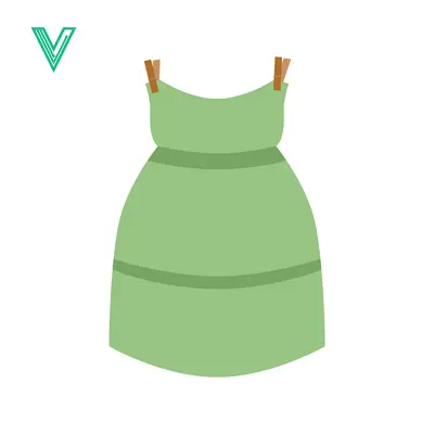 Green Dress Hanging on Clothesline with Clothespins