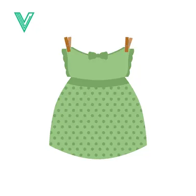 Cute Green Baby Dress Hanging on Clothesline with Clothespins