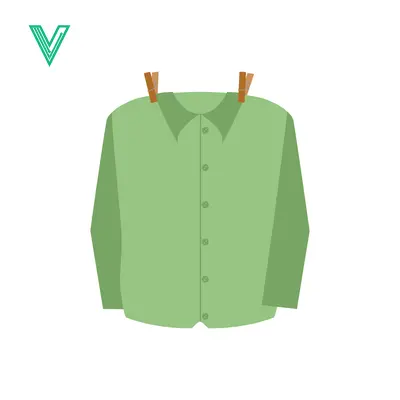 Green Shirt Drying on a Clothesline with Clothespins