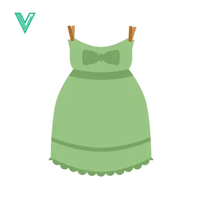 Green Dress Hanging on Clothesline with Clothespins