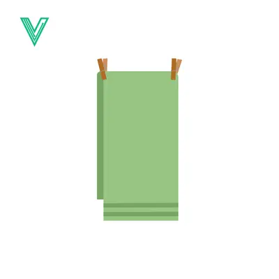 Green towel hanging on a clothesline with clothespins