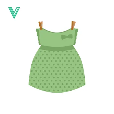 Cute Green Baby Dress with Polka Dots Hanging on Clothesline
