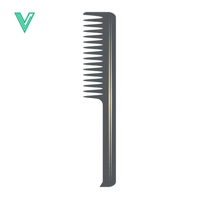 A dark gray comb with a yellow stripe on a white background