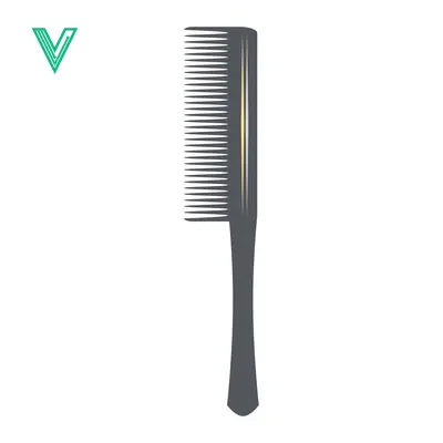 A sleek dark grey comb with fine teeth and a long handle isolated on a white background