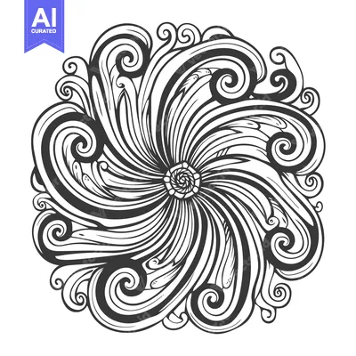 Abstract circular pattern of swirls and waves