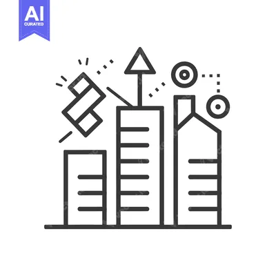 Abstract Cityscape with Geometric Shapes and an Arrow