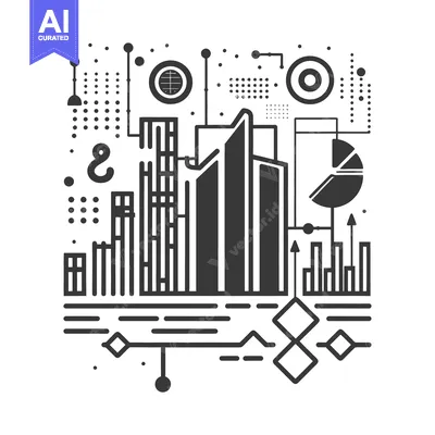 Abstract Cityscape with Geometric Shapes and Data Visualizations