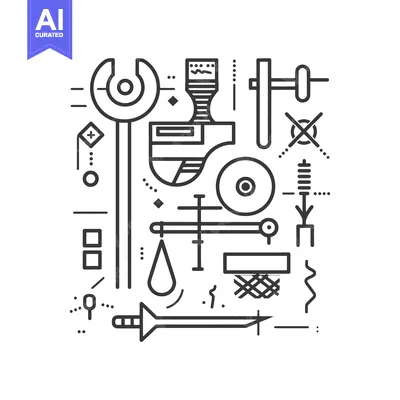 Aset desain premium: Abstract composition of various geometric shapes and symbols in a mini