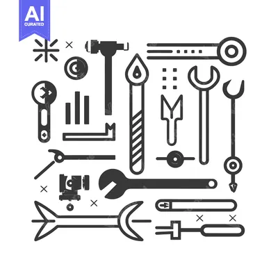 Premium design asset: Abstract Composition of Various Tools and Geometric Shapes