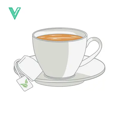 A simple illustration of a cup of tea on a saucer with a tea bag