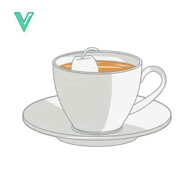 A minimalist illustration of a cup of tea with a tea bag on a saucer