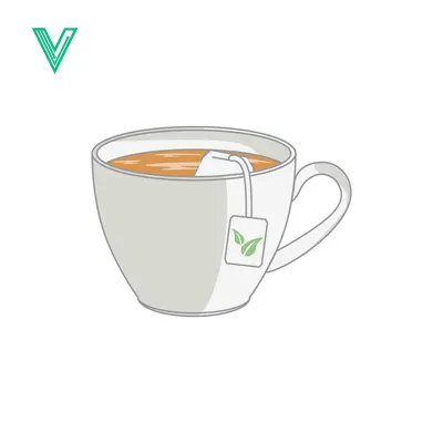 A simple illustration of a cup of tea with a tea bag