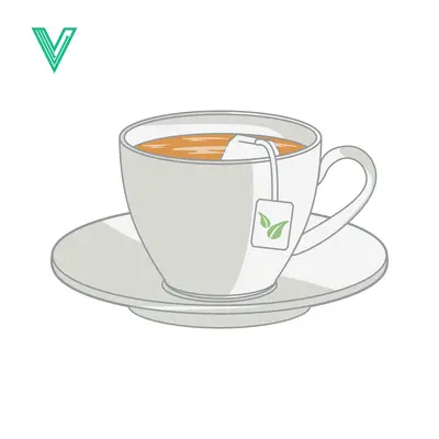 A simple illustration of a cup of tea with a tea bag on a saucer