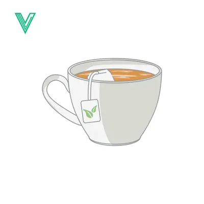 A simple illustration of a cup of tea with a tea bag