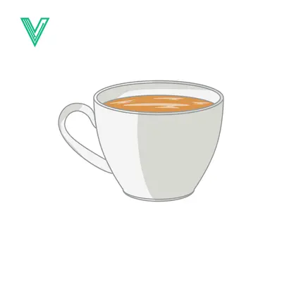 A simple illustration of a white coffee cup filled with a warm beverage