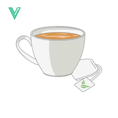 A simple illustration of a cup of tea with a tea bag