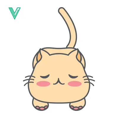 Cute cartoon cat with closed eyes and blush cheeks