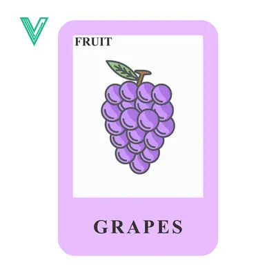 Illustration of a bunch of purple grapes labeled as fruit