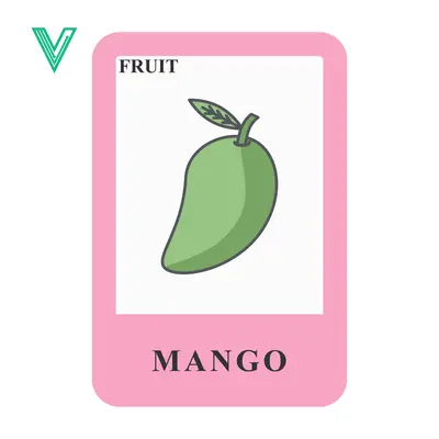 Illustration of a green mango fruit with leaf and stem