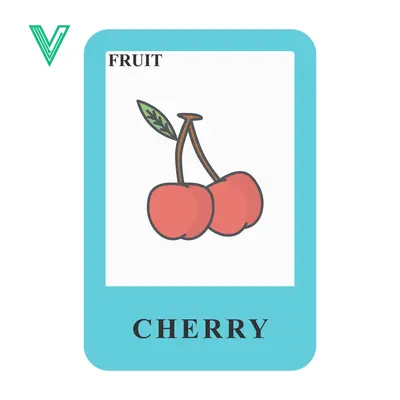 Illustration of a Cherry fruit on a flashcard for childrens education