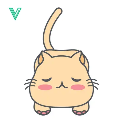 Cute cartoon cat with closed eyes and blush cheeks