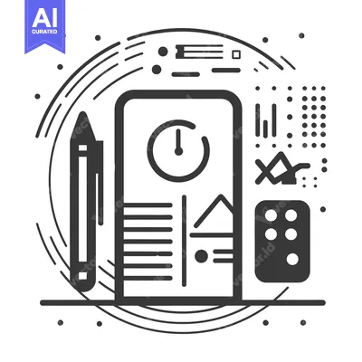 Abstract design of a mobile phone with data and a pen