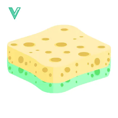 Yellow and green cleaning sponge with holes