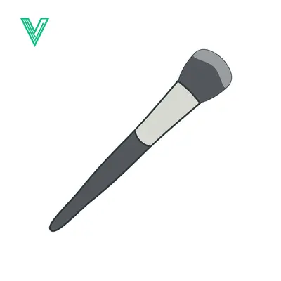 A simple illustration of a makeup brush with a gray handle and bristles