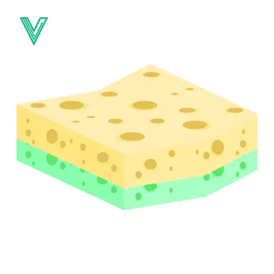 A yellow and green cleaning sponge with holes