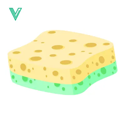 Aset premium populer: A yellow and green cleaning sponge with holes