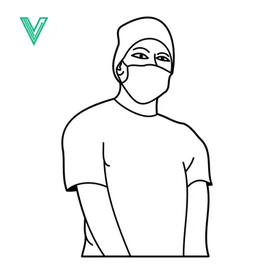 Line Art Illustration of a Person Wearing a Surgical Mask and Beanie