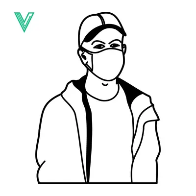 Person Wearing a Face Mask and Cap Minimalist Line Art