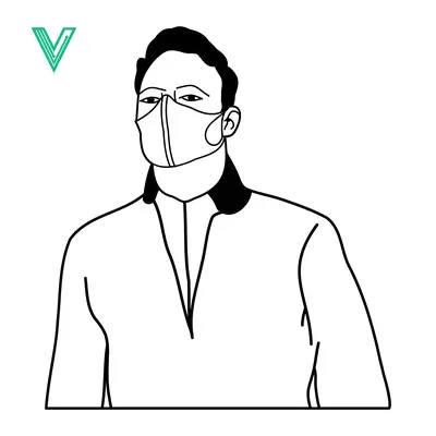 Aset desain premium: Minimalist Line Art of a Man Wearing a Face Mask