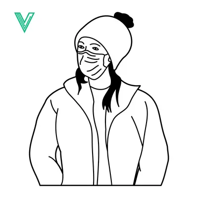 Line Art Illustration of a Person Wearing a Winter Hat and Face Mask