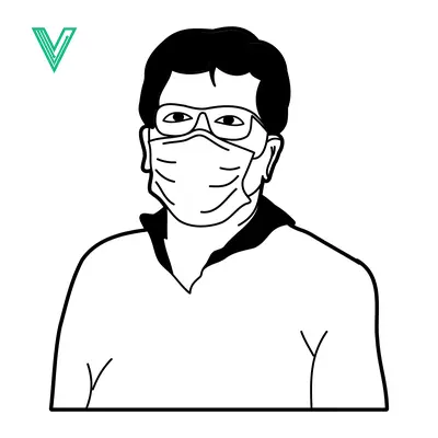 Man wearing a face mask and glasses simple line art illustration