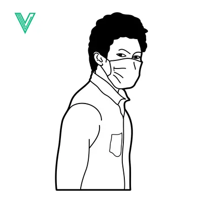 Man wearing a face mask minimalist line art